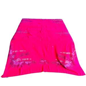 Vtg Christmas CALIFORNIA HAND PRINTS Tablecloth circa 1950s 64" x 51" Red